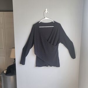 SHEIN black ribbed faux wrap sweater